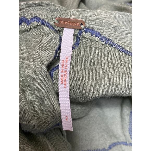 Free People In The Moment Green Floral Embroidered Off The Shoulder Jumpsuit 2 - Picture 4 of 5